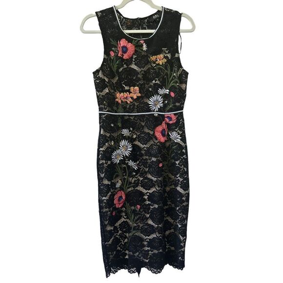 ABS by Allen Schwartz Lace Embroided Floral Sheath Dress Women's Black Size 4 - Picture 1 of 9